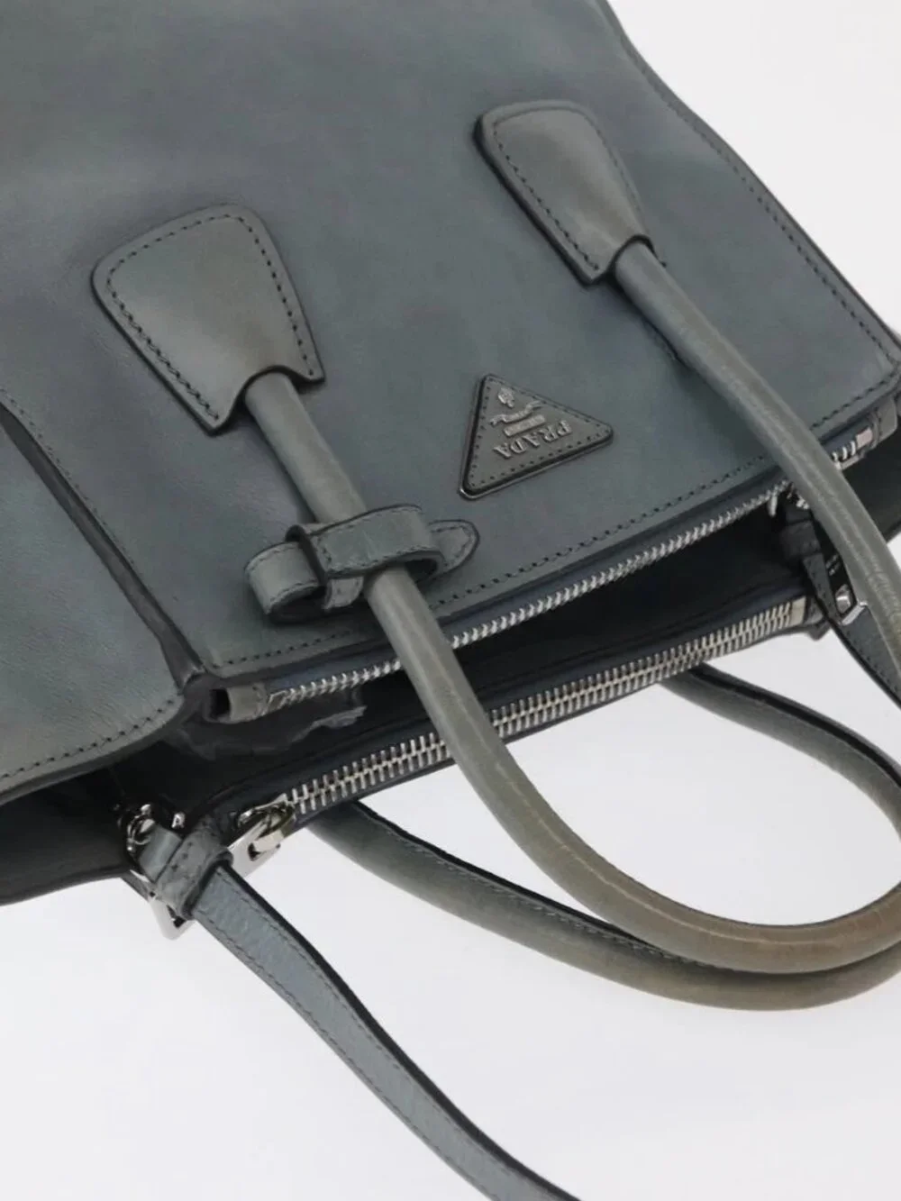 PRADA Hand Bag Safiano leather 2way Gray Silver